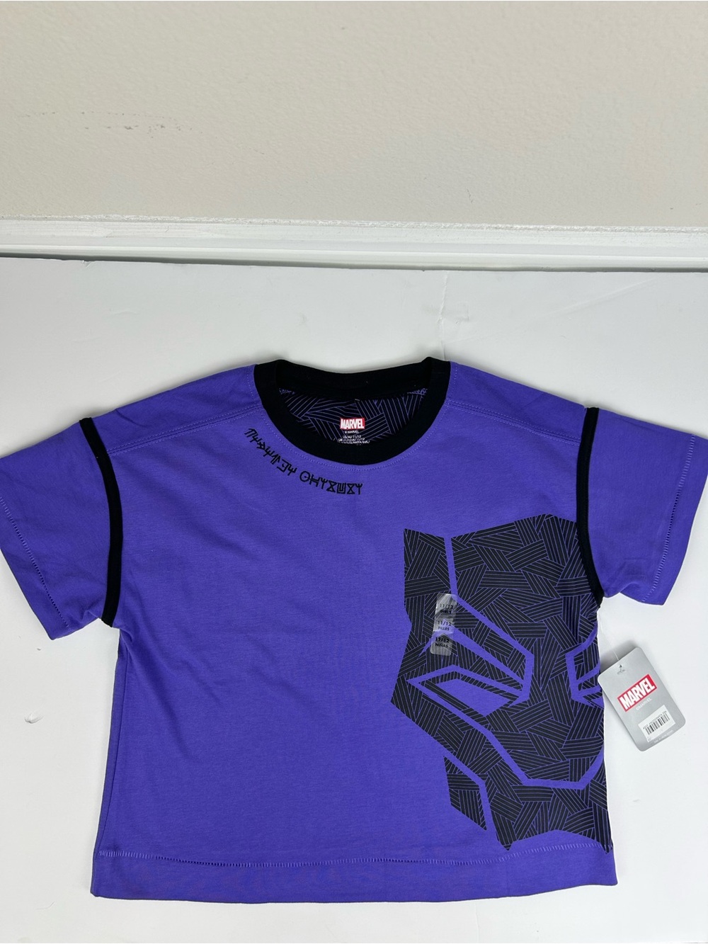Marvel Black Panther Wakanda Forever Kids T-Shirt Purple Organic Cotton NEW